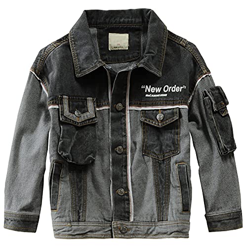 L SERVER Jungen Kinder Jeansjacke Mantel Langarm Denim übergangsjacke Frühling Mantel Jeans Jacke,Schwarz,134-140 von L SERVER