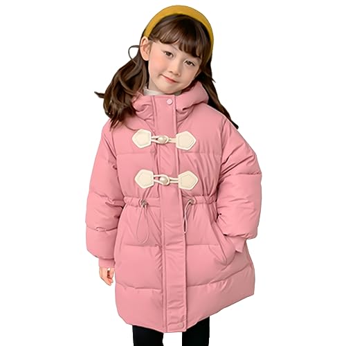 L SERVER Kinder Daunenjacke Mädchen mit Kapuze Fleece Parka Dicker Winterjacke Warme Steppjacke Stylischer Winddichter Wintermantel, Rosa, 122-128 von L SERVER