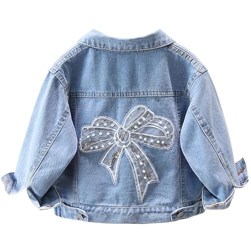 L SERVER Kinder Jeansjacke Mädchen Bestickte Übergangsjacke Modische Windjacke Lässige Outdoor-Jacke für Frühling und Herbst, Denimblau D, 104-110 von L SERVER