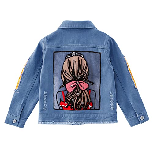 L SERVER Kinder Mädchen Jeansjacke Prinzessin Jacke Stilvoll Frühling Herbst Übergangsjacke mit Pailletten, Blau, 122-128 von L SERVER