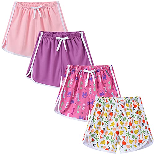 L SERVER Kinder Shorts Mädchen 4er-Pack Tanzshorts Fitnessshorts Sommertraining Strand Hose Einfarbige Drucke, Spiel-1, 122-128 von L SERVER