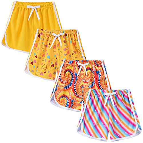 L SERVER Kinder Shorts Mädchen 4er-Pack Tanzshorts Fitnessshorts Sommertraining Strand Hose Einfarbige Drucke, Spiel-2, 134-140 von L SERVER