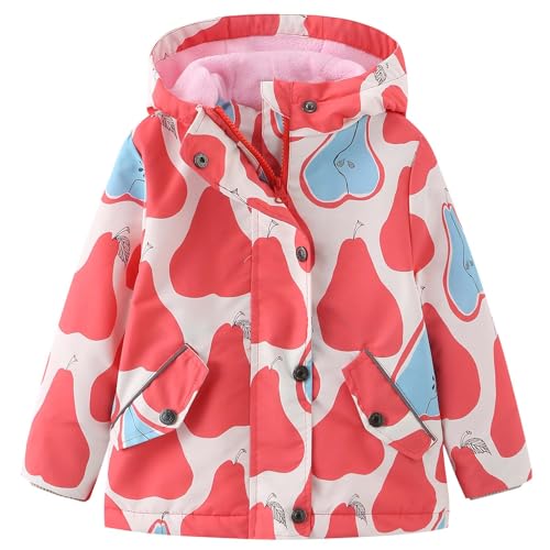 L SERVER Kinder Softshelljacke Mädchen Fleece Übergangsjacke mit Kapuze Winddichte Windjacke Jungen Bedruckte Outdoor-Jacke, Birne, 86 von L SERVER