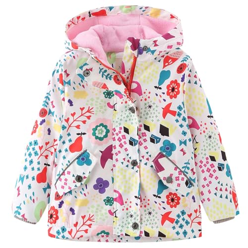 L SERVER Kinder Softshelljacke Mädchen Fleece Übergangsjacke mit Kapuze Winddichte Windjacke Jungen Bedruckte Outdoor-Jacke, Blume, 116 von L SERVER