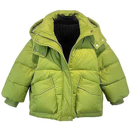 L SERVER Kinder Steppjacke Jungen mit Kapuze Warmer Winddichter Winterjacke Modische Brot Parka Dickem Stehkragen Wintermantel, Grün, 104-110 von L SERVER