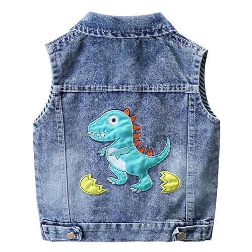 L SERVER Kinder Weste Jungen Jeansweste Denim Weste aus Baumwolle Cartoon Ärmellose Jacke Ärmellose Weste für Frühling und Herbst, Denim Blau, 86 von L SERVER