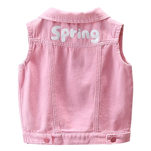 L SERVER Kinder Weste Mädchen Jeansweste Denim Weste aus Baumwolle Bestickte Ärmellose Jacke Ärmellose Weste für Frühling und Herbst, Rosa, 116 von L SERVER