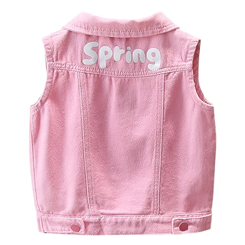 L SERVER Kinder Weste Mädchen Jeansweste Denim Weste aus Baumwolle Bestickte Ärmellose Jacke Ärmellose Weste für Frühling und Herbst, Rosa, 122-128 von L SERVER