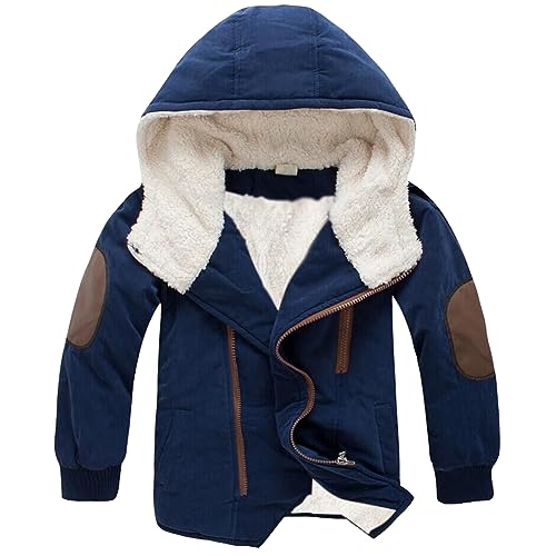 L SERVER Kinder Winterjacke Jungen mit Kapuze Fleece Dicker Steppjacke Winddichte Warme Parka Stylischer Outdoor Wintermantel, Marineblau, 134-140 von L SERVER