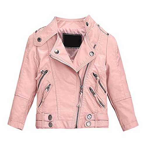L SERVER Lederjacke Kinder Mädchen Modische PU Jacke Stehkragen Kunstlederjacke Übergangsjacke für Frühling und Herbst, Rosa, 100 von L SERVER