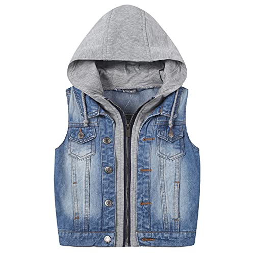 L SERVER Mädchen Jungen Jeansjacke Weste Kinder Jeansweste Ärmellose Kapuze Jeansjacke Outwear Mantel,Blau,92-98 von L SERVER