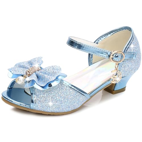 L SERVER Mädchen Prinzessin Schuhe Elegante Tanzschuhe Kinder rutschfest Absatzschuhe Bequeme und Atmungsaktive Sommersandalen, Blau, 28 EU von L SERVER