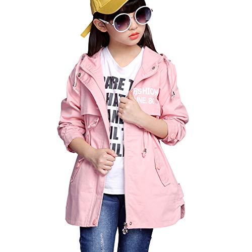 L SERVER Trenchcoat Mädchen mit Kapuze übergangsjacke mädchen Spring übermäßige Jacke Briefgestaltung Windjacke Kapuzenmantel, Rosa, 146 von L SERVER