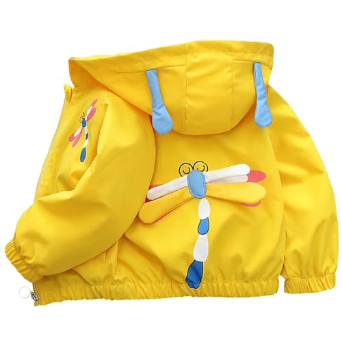 L SERVER Mädchen Übergangsjacke mit Kapuze Süße und Niedliche Windjacke Kinder Bequeme Trenchcoat Leichter Mantel für Frühling und Herbst, Gelb, 86 von L SERVER
