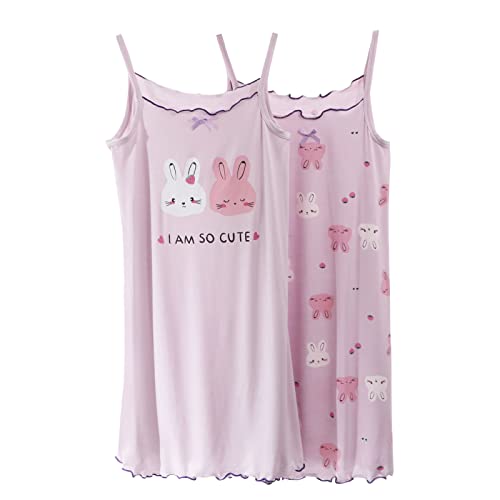 L SERVER Nachthemd Mädchen Kinder Weiche Bequeme Schlafkleid 2er-Pack Süß Niedlich Schlafanzug mit Tragetuch/Kurzärmeliger Nachtwäsche, Sling (2er-Pack), 160 von L SERVER