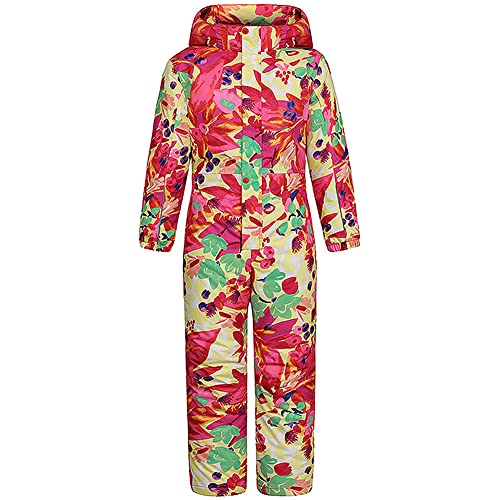 L SERVER Schneeanzug Kinder mit Kapuze Winddichte und Wasserdichte Jungen Skianzug Drucke Warmer Mädchen Skioverall, Magenta, 122-128 von L SERVER