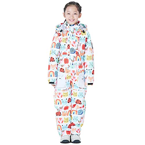 L SERVER Schneeoverall Kinder Mädchen Warme Bedruckte Skioverall Jungen Winddichter Wasserdichter Skianzug Atmungsaktiver Schneeanzug mit Kapuze, Druck, 134-140 von L SERVER