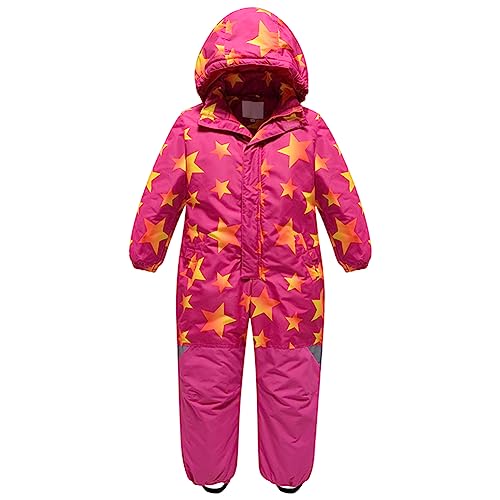 L SERVER Skianzug Kinder Mädchen mit Kapuze Winddichte und Wasserdichte Schneeanzug Jungen Warme Unisex Outdoor Skioverall, Rosa, 104-110 von L SERVER