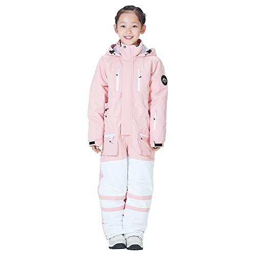 L SERVER Skioverall Kinder Jungen mit Kapuze Winddichte Wasserdichte Skianzug Mädchen Warmer Einteiliger Schneeanzug Atmungsaktiver Schneeoverall, Rosa, 122-128 von L SERVER