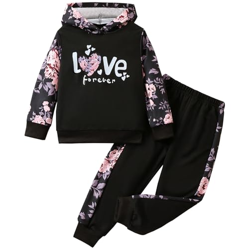 L SERVER Trainingsanzug Mädchen Bedruckte Jogginganzug Kinder Sportanzug mit Kapuze 2er Set Sportbekleidung für Frühling und Herbst, Rosa, 104-110 von L SERVER