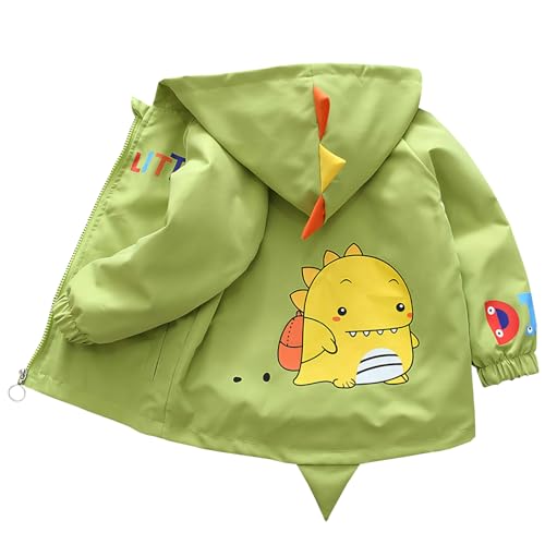 L SERVER Übergangsjacke Jungen Baby Windjacke mit Kapuze Cartoon Jacke Leichter Trenchcoat Kinder Outdoorjacke für Frühling und Herbst, Grün, 92-98 von L SERVER