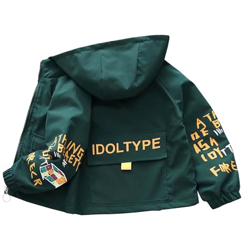 L SERVER Übergangsjacke Jungen Windjacke mit Kapuze Mode Trenchcoat Kinder Leichter Windbreaker Outdoor-Jacke für Frühling und Herbst, Armeegrün, 104-110 von L SERVER