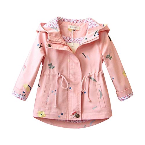 L SERVER Übergangsjacke Mädchen Kapuzejacke Kinder Mantel Frühling Herbst Jacke Blumenstickerei Trenchcoat, Rosa, 134/140 von L SERVER