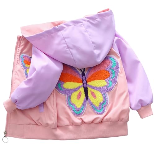 L SERVER Übergangsjacke Mädchen mit Kapuze Schmetterling Trenchcoat Kinder Frühling und Herbst Bequemer Mantel Stylische Baseball-Jacke, Rosa, 104-110 von L SERVER