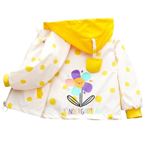 L SERVER Übergangsjacke Mädchen mit Kapuze Stilvolle Windjacke Kinder Niedlicher Cartoon Frühlingsjacke Leichte Bequemer Trenchcoat, Gelb, 92-98 von L SERVER