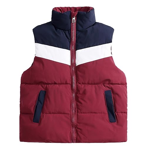L SERVER Weste Kinder Jungen Winddichte Warme Steppweste Mädchen Daunenwesten Stylische Rollkragen Ärmellose Jacke, Weinrot, 134-140 von L SERVER