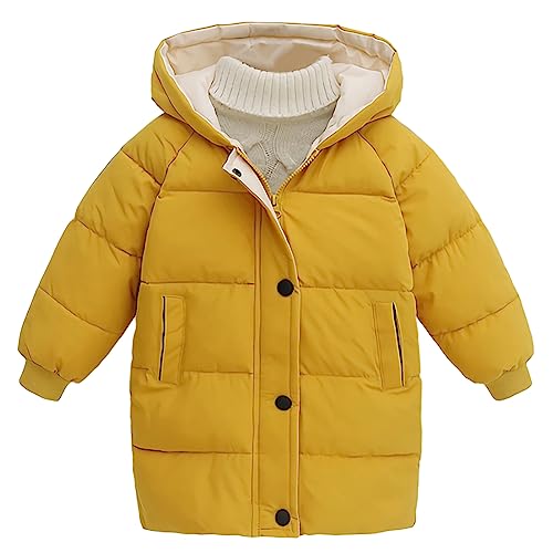 L SERVER Winterjacke Jungen mit Kapuze Winddichter Warmer Parka Kinder Mädchen Leichte Steppjacke Stylischer Wintermantel, Gelb, 116 von L SERVER