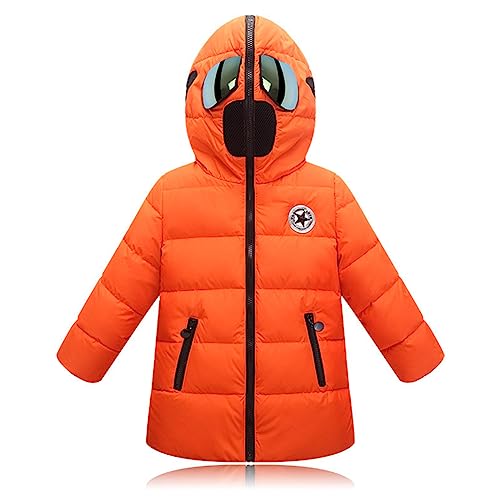 L SERVER Winterjacke Kinder Jungen Warmer Winddichter Steppjacke Mädchen Cartoon Parka mit Brille Stylischer Wintermantel, Orange, 116 von L SERVER