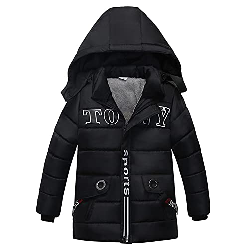 L SERVER Winterjacke Kinder Jungen mit Kapuze Dicker Warmer Parka Winddichte Steppjacke Stilvoller Wintermantel, Schwarz, 92-98 von L SERVER