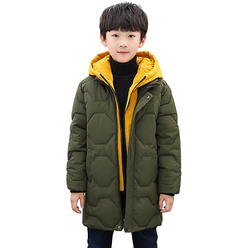 L SERVER Winterjacke Kinder Jungen mit Kapuze Längerer Dickerer Parka Winddichte Warme Steppjacke Stilvoller Wintermantel, Grün, 164 von L SERVER