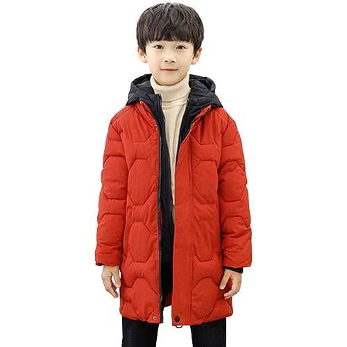 L SERVER Winterjacke Kinder Jungen mit Kapuze Längerer Dickerer Parka Winddichte Warme Steppjacke Stilvoller Wintermantel, Orange, 122-128 von L SERVER