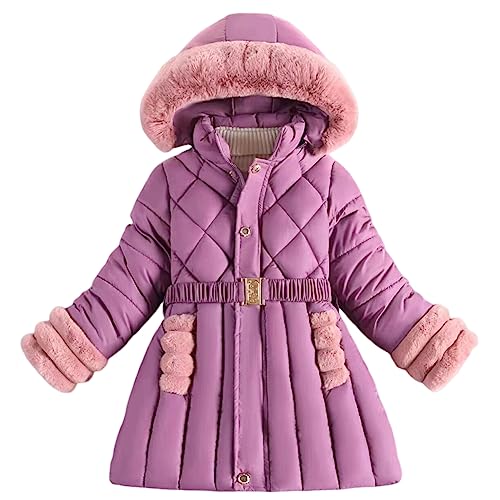 L SERVER Winterjacke Kinder Mädchen mit Fellkragen Kapuze Fleece Warmer Steppjacke Verdickte Winddichte Parka Stylischer Wintermantel, Lila, 116 von L SERVER