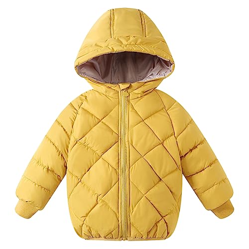 L SERVER Winterjacke Kinder Mädchen mit Kapuze Warmer Fleece Steppjacke Jungen Leichte Parka Winddichter Wintermantel, Gelb, 104-110 von L SERVER