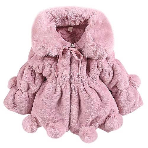 L SERVER Winterjacke Mädchen Warmer Fellimitat Mantel Kinder Jacke mit Großem Pelzkragen Stylischer Dicker Wintermantel, Rosa, 134-140 von L SERVER