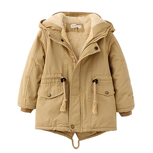 L SERVER Winterjacke für Jungen und Mädchen,warm Hoodie Outfits Dicke Mantel Baby Wintermäntel, Beige(Verdickung), 134-140 von L SERVER