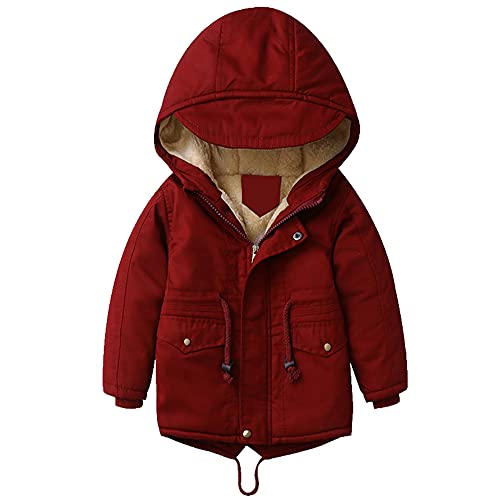 L SERVER Winterjacke für Jungen und Mädchen,warm Hoodie Outfits Dicke Mantel Baby Wintermäntel, Rot(Verdickung), 122-128 von L SERVER