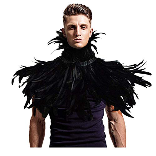 L'VOW Gothic Schwarz Federn umhang Umschlagtücher für Männer Raben Kostüm Poncho (Typ B) von L'VOW
