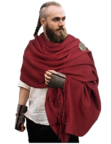 L'VOW Mittelalterlicher halber Schulterumhang mit Wikinger-Brosche, Renaissance, römischer Schal, Umhang für Damen und Herren, Burgunder, Einheitsgröße L'VOW Mittelalterlicher halber Schulterumhang mit Wikinger-Brosche, Renaissance, römischer Schal, Umhang für Damen und Herren, Burgunder, Einheitsgröße von L'VOW