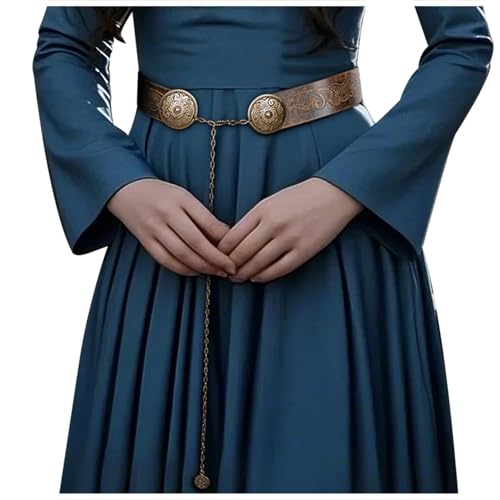 L'VOW Wikinger Gürtel Damen Renaissance Ledergürtel für Kleider LARP Mittelalter Accessoires, Braun-1, Fit Waist 37.40 - 45.28 in von L'VOW
