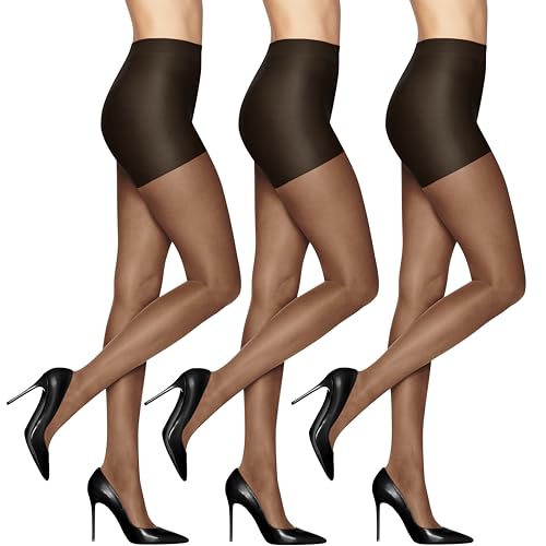L'eggs Damen Sheer Energy Kompressionsstrumpfhose mit Mittlerer Stützung, Kontrolloberteil, Durchscheinender Zehenbereich Strumpfhosen, Off Black, 3er-Pack, L von L'eggs