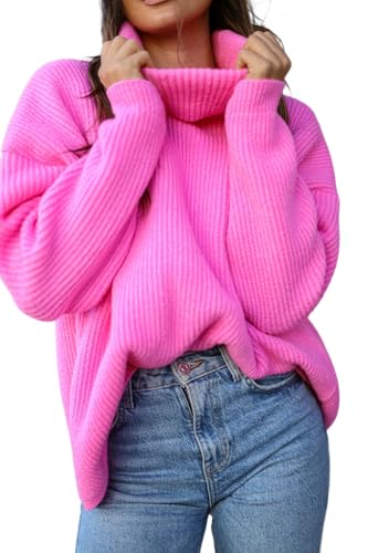 L-secret* Damen Pullover Strickpulli Rollkragen Ovsersize Sweater Pulli Strickpullover (DE/NL/SE/PL, Alphanumerisch, Einheitsgröße, Regular, Regular, Baby Pink) von L-secret