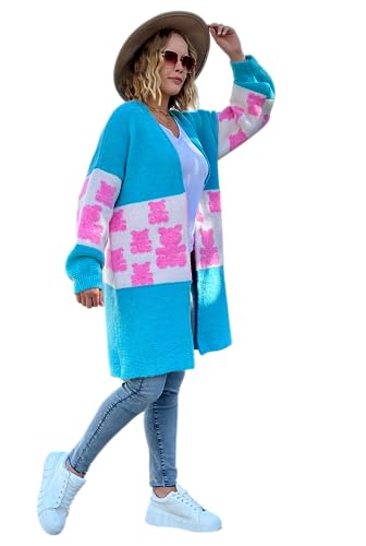 L-secret* Damen Strickjacke Cardigan Pullover Wolle Langarm Strickmantel Mantel Teddy Bear Frühling/Winter/Herbst (Himmelsblau) von L-secret