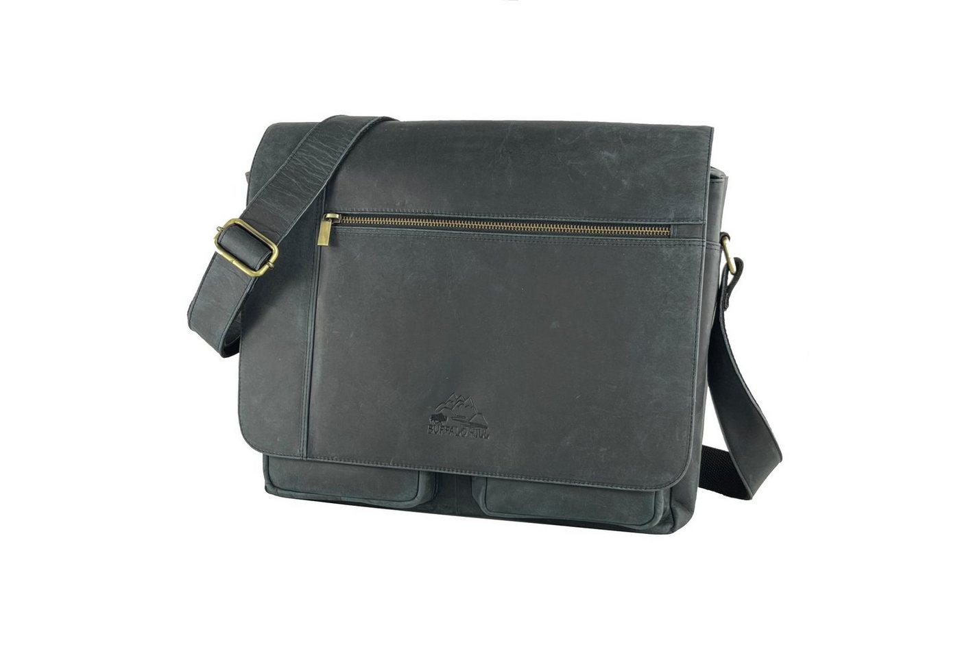 Buffalo Hill Aktentasche >2474< elegante Laptoptasche aus reinem Büffelleder, Organizer, Herren Umhängetasche in grau von Buffalo Hill