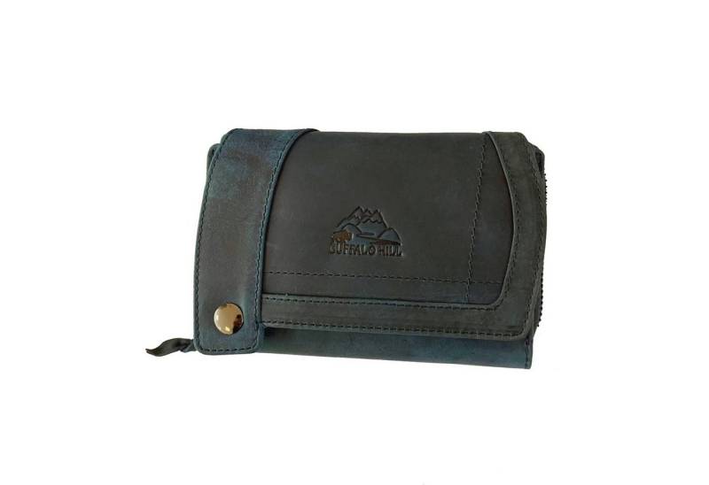 Buffalo Hill Geldbörse XL Büffelleder Portemonnaie, Kartenetui mit RFID-Schutz >BH-2679<, eleganter Damen Geldbeutel mit 12 Kartenfächern in Blau von Buffalo Hill