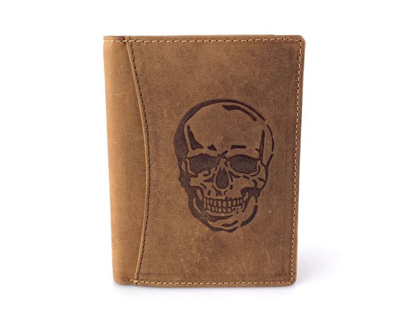 L&B Geldbörse Büffelleder Portemonnaie, integrierter RFID-Schutz >2395-Skull<, Totenkopf, Münzfach & Scheinfach + 11 Kartenfächer & 3 Sichtfächer von L&B