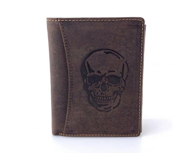 L&B Geldbörse Büffelleder Portemonnaie, integrierter RFID-Schutz >2395-Skull<, Totenkopf, Münzfach & Scheinfach + 11 Kartenfächer & 3 Sichtfächer von L&B